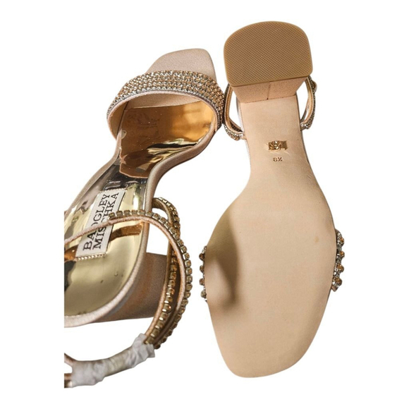 Badgley Mischka Embellished Block Heel Sandals Tan/Gold Size 8.5 - Picture 8 of 12
